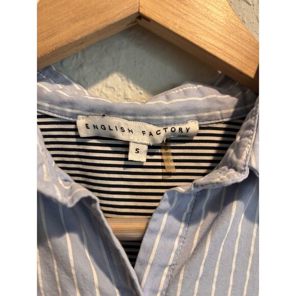 English Factory Multi Stripped Blue Yellow White Button Down Blouse Size Small - Picture 4 of 5